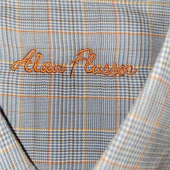 alan flusser BLUE plaid button down shirt paisley cuffs XL - Picture 3 of 10